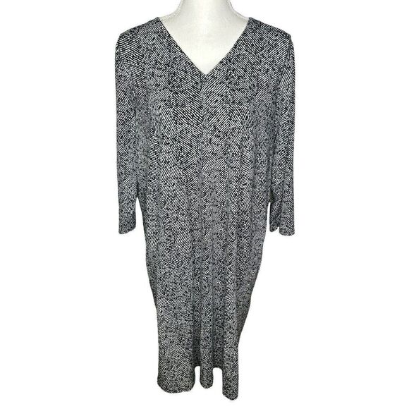 J. Jill Wearever  Collection V-Neck Black Printed And White Stretch Dress L - Picture 1 of 6